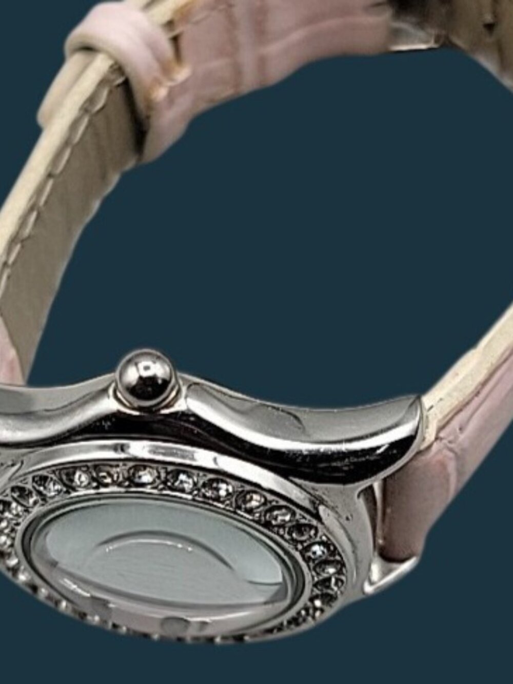 Galaxie Elgin Ladies Quartz Watch 6.5" Pink Leather Band 28mm Bubble MOP W1663 - Picture 5 of 16